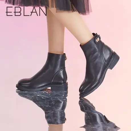 伊伴女鞋秋季时装靴时尚简约粗跟小皮靴ins潮流百搭女靴纯图片