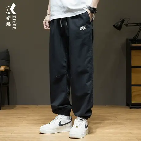 冰丝凉感裤子男薄款运动裤男士2025夏季新款宽松大码束脚休闲裤潮商品大图