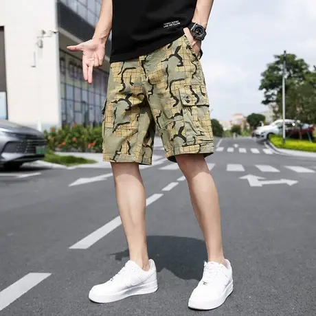 夏季工装短裤男款潮牌休闲运动裤宽松男士五分裤子外穿多口袋中裤图片