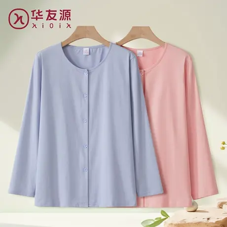 中老年人纯棉长袖开衫睡衣女薄款宽松大码开襟上衣T恤空调服汗衫商品大图