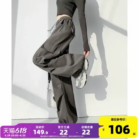唐狮2025年春季新款女休闲裤宽松工装裤口袋长裤直筒显瘦阔腿裤子图片