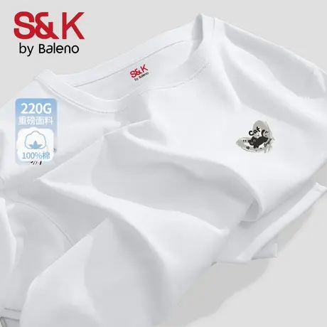 班尼路S&K系列白色短袖t恤男款夏季2025新款男士纯棉大码圆领半袖图片