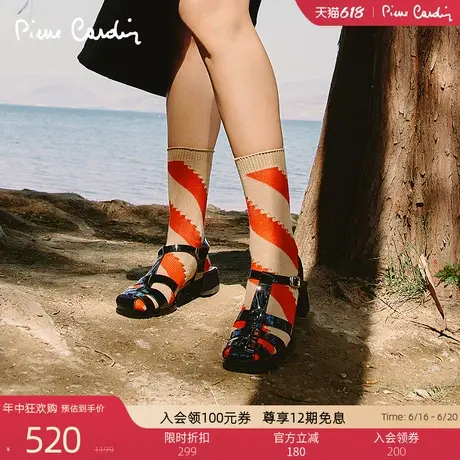 Pierre Cardin/皮尔卡丹夏季复古漆皮方头罗马凉鞋舒适透气女鞋图片