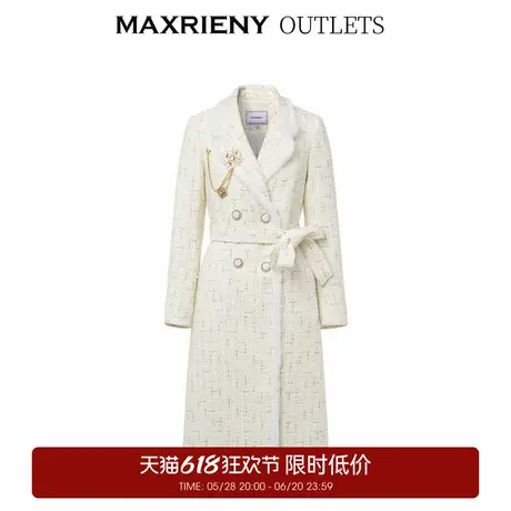 【奥莱】MAXRIENY小香风花纱大衣中长款水貂毛外套图片