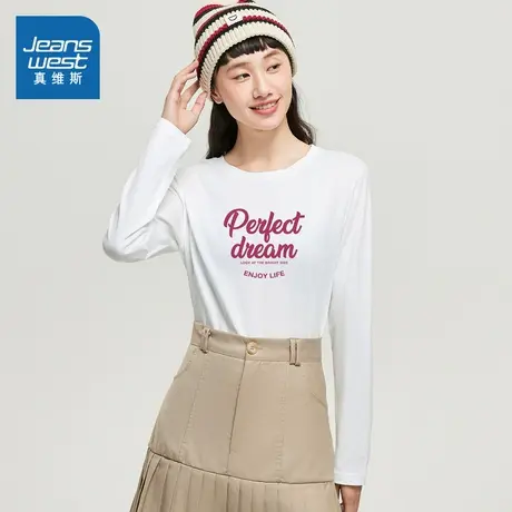 YD真维斯女装春秋简约时尚英文字母印花潮流百搭长袖T恤洋气上衣商品大图
