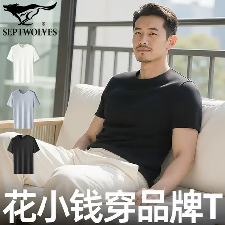 七匹狼品牌无痕T恤衫男时尚休闲短袖可外穿运动汗衫莫代尔内衣白T商品大图
