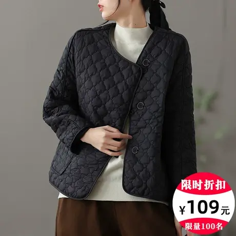 dza 短款休闲菱格棉服外套女士冬季新款宽松保暖棉衣百搭棉袄上衣商品大图