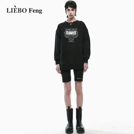 裂帛LIEBOFeng商场同款2023年秋季简约显瘦宽松猛虎刺绣套头卫衣图片