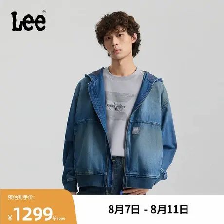 Lee商场同款25秋冬新品舒适版连帽拉链复古深蓝色男牛仔夹克外套商品大图