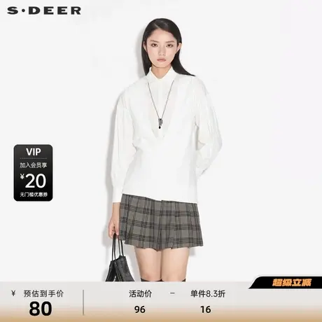 【秒杀】sdeer圣迪奥女装休闲罗纹V领基本款马甲针织衫S21363524商品大图