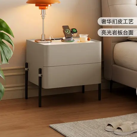 顾家家居意式轻奢智能充电储物岩板台面卧室收纳储物床头柜8055G商品大图