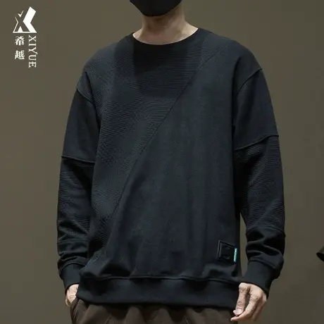 卫衣男宽松大码欧棉绒秋冬拼接套头打底衫男士加绒加厚内搭上衣潮商品大图