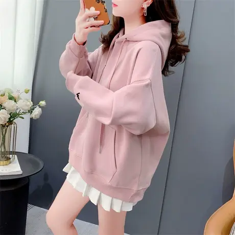 中长款连帽卫衣女士2023新款秋季宽松慵懒风洋气百搭oversize外套商品大图