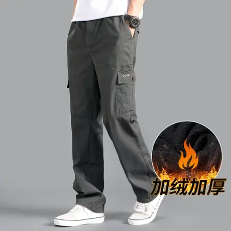 工装裤男冬季加绒加厚大码宽松直筒男裤秋冬款中年男士多袋休闲裤商品大图