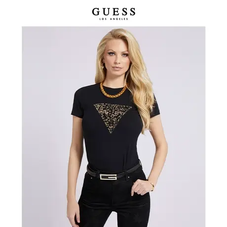 GUESS女士美式复古镶钻字母LOGO宽松T恤-W2BI13J1300图片