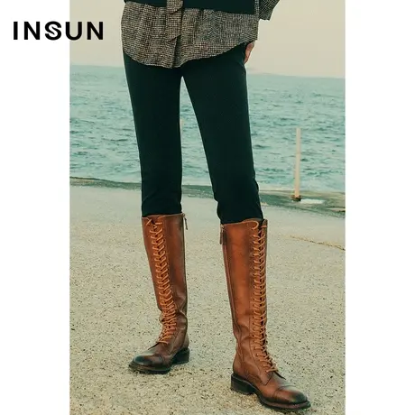 恩裳商场同款2022冬季四面弹羊毛罗马布舒适易打理小脚裤黑色商品大图