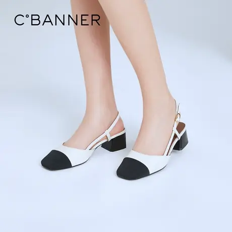 千百度女鞋夏季新款时装凉鞋法式包头方跟小香风优雅中跟凉鞋商品大图