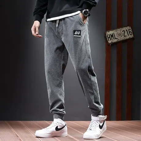 潮牌灯芯绒裤子男秋季新款休闲裤潮流束脚直筒运动男士春秋长裤子图片