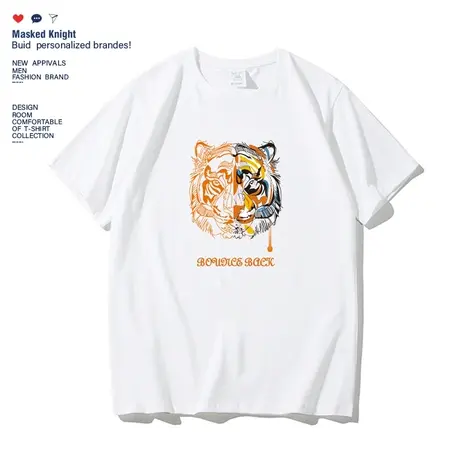 2023夏季新款港风潮牌老虎印花短袖t恤男学生宽松上衣服体恤衫商品大图