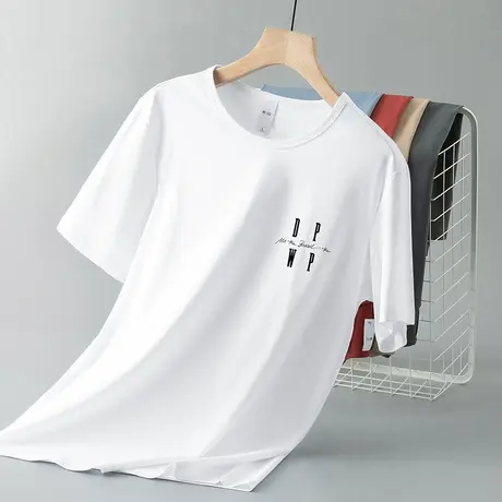 莫代尔短袖t恤男装潮流夏季薄款冰丝凉感白色上衣服半袖速干体恤商品大图