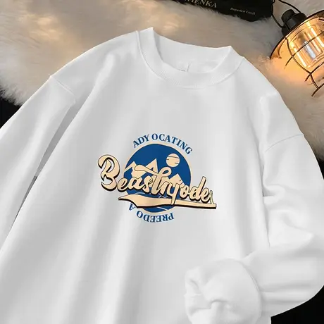 450g重磅卫衣男生2024新款加绒加厚日系白色长袖t恤摇粒绒打底衫商品大图