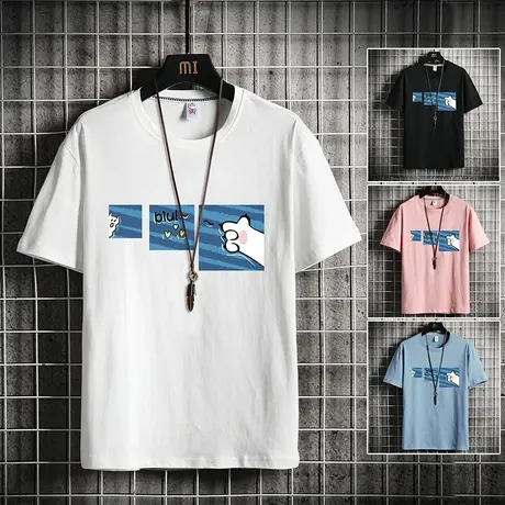 2024夏季男士短袖T恤潮牌情侣印花半袖韩版宽松圆领打底衫ins体恤商品大图