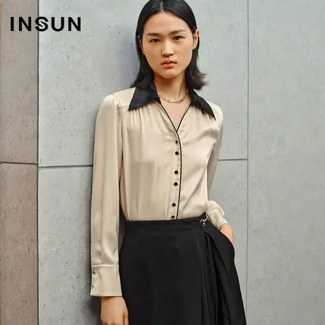 INSUN恩裳线上专选秋季撞色光泽感衬衫图片