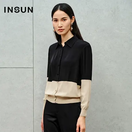 INSUN恩裳线上专选秋季真丝双乔拼色毛织衫商品大图