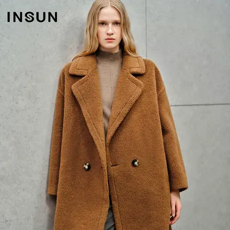 INSUN恩裳专选冬季廓形羊驼毛羊毛混纺大衣商品大图