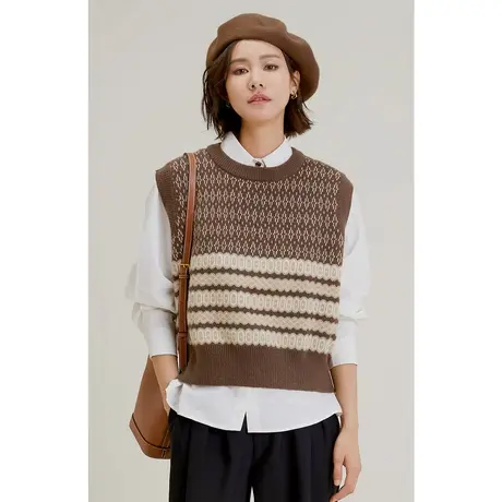 弥古咖色复古美拉德毛衣针织马甲女秋冬叠穿费尔岛毛线背心高级感商品大图