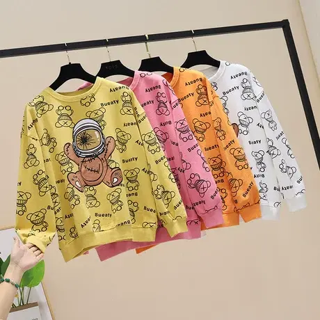 卫衣女春秋薄款2023新款炸街设计感小众长袖T恤别致小熊上衣外穿图片