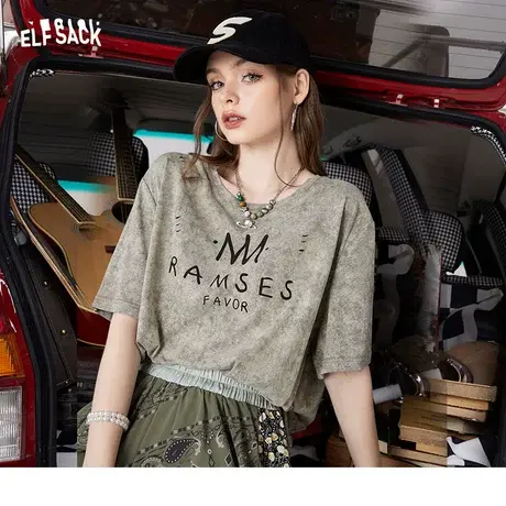 妖精的口袋美式字母短袖t恤女2023夏季新款半袖复古宽松纯棉上衣图片