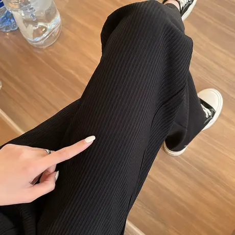 开叉阔腿裤女抽绳2024年夏季薄款高腰垂感直筒宽松显瘦冰丝拖地裤商品大图