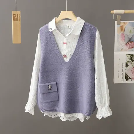 V领针织马甲背心女春秋2024新款设计感宽松无袖叠穿毛衣坎肩上衣商品大图