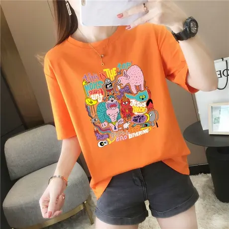 白色短袖T恤女装潮ins春装2024年新款宽松纯棉夏季内搭打底衫上衣商品大图