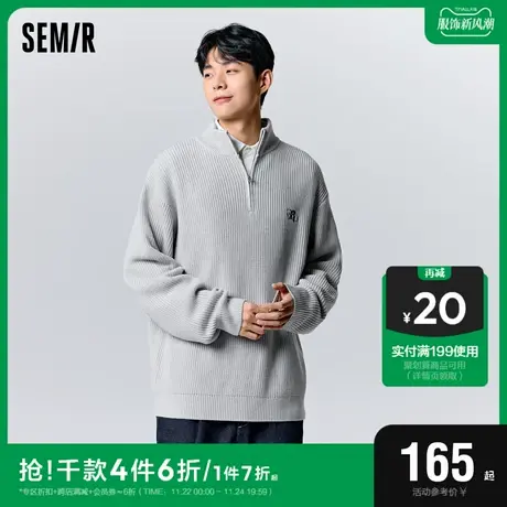 森马套头毛衫男2023冬季新款哥特字母贴布绣针织衫半开襟宽松上衣图片