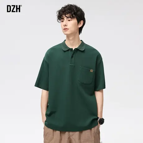男士夏季墨绿色t恤港风polo衫男高级感短袖2023新款美式上衣半袖图片