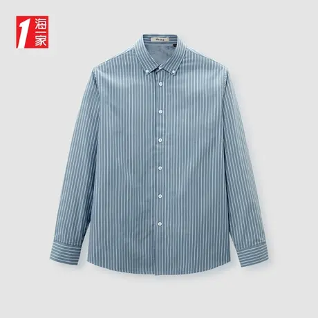 海一家时尚条纹长衬2023冬季新款商务休闲中年男士保暖长袖衬衫商品大图