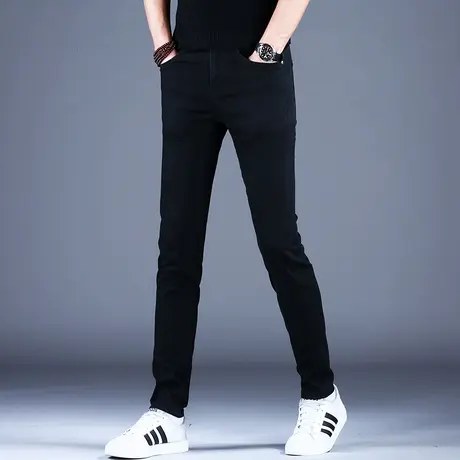 男士纯黑色牛仔裤男款秋冬潮流裤子修身小脚男裤休闲韩版潮流弹力商品大图