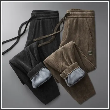 冬天男款加绒加厚宽松紧腰束脚美式工装冬季男生保暖抗寒休闲裤子商品大图