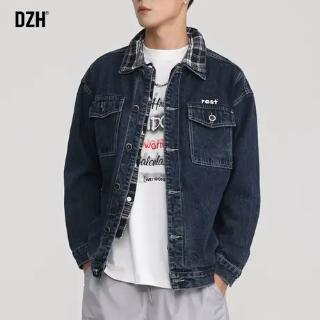 男士秋季牛仔外套潮高级感设计感假两件上衣休闲新款教练工装夹克商品大图