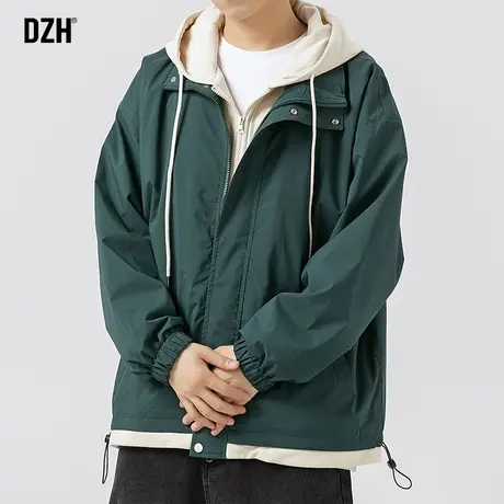 男士户外防水冲锋衣外套男春秋款防风连帽假两件夹克2024新款上衣图片