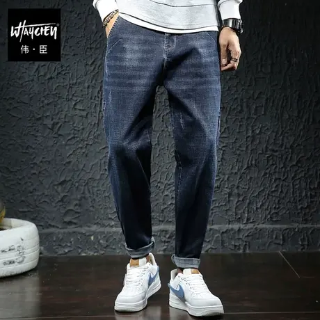 伟臣2023秋冬加厚男士大码牛仔裤胖子加肥加大宽松直筒水洗休闲裤商品大图