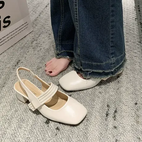 包头粗跟凉鞋女2023年春季新款超火网红时尚玛丽珍百搭温柔高跟鞋商品大图