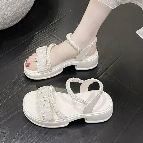 气质凉鞋女2023新款夏季网红超火仙女风平底罗马沙滩鞋软底高跟鞋商品大图