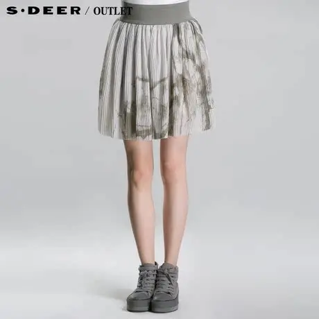 【多件多折】sdeer圣迪奥春装女泼墨晕染百褶裙半身裙短裙3181308图片