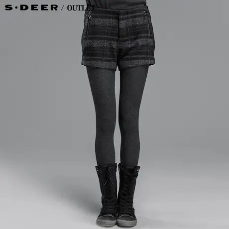 【独家首发】sdeer圣迪奥女冬装拼接格纹时尚羊毛短裤4880901商品大图