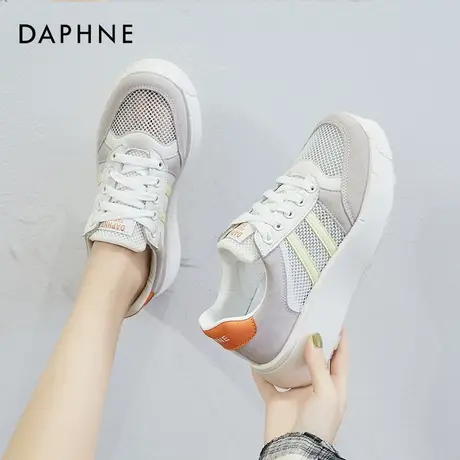 达芙妮百搭小白鞋女2021新款休闲舒适板鞋秋冬透气网布增高帆布鞋商品大图