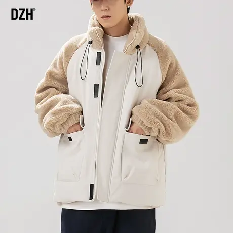 加绒加厚男士外套羊羔绒拼接工装棉服冬季新款男冬装衣服美式棉衣商品大图