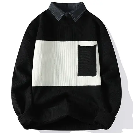 假两件毛衣男冬季加绒加厚潮牌衬衫领针织衫男宽松打底衫线衣外套商品大图